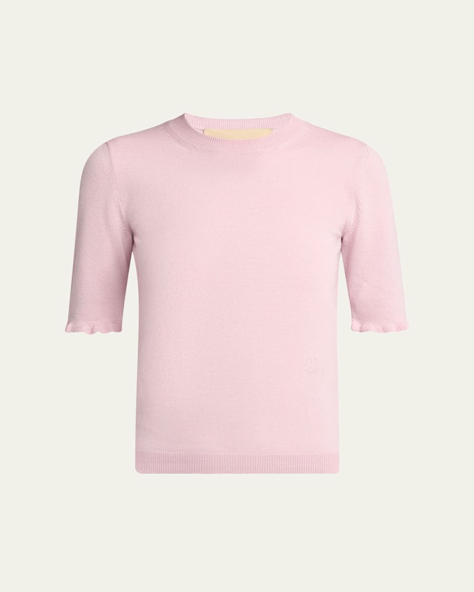 Ruffle Trim Half Sleeve Wool Top